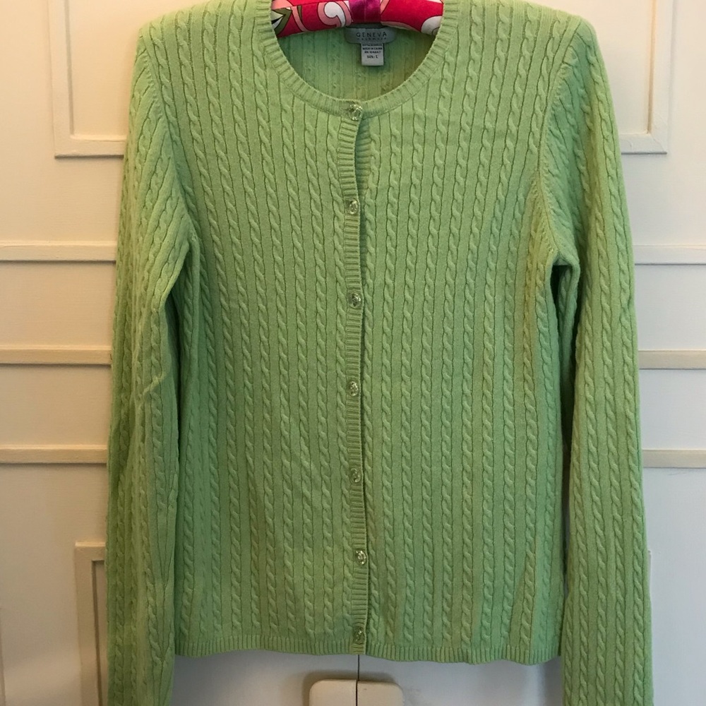 Geneva Cashmere Cable Knit Cardigan Sweater, Lg P